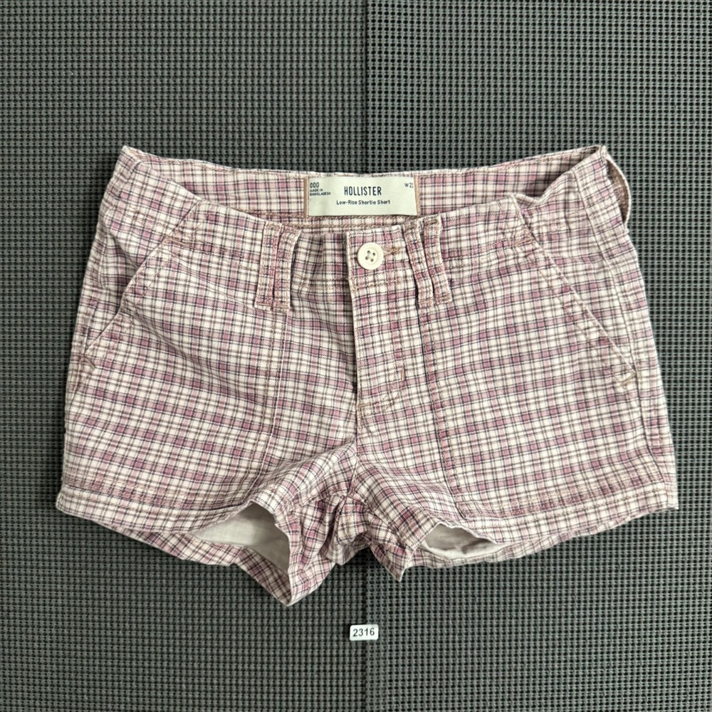 Hollister Pink Plaid Low-Rise Shortie Short Size 000 W23 Y2K Preppy Summer